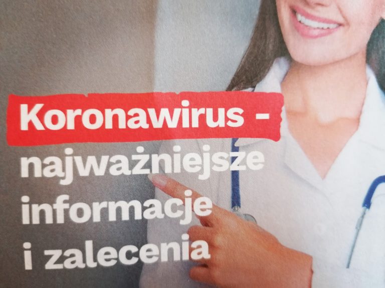 Kobieta lekarz na ulotce z najważniejszymi informacjami i zaleceniami dotyczącymi koronawirusa