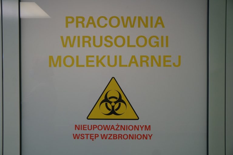 Napis na drzwiach: pracownia wirusologii molekularnej