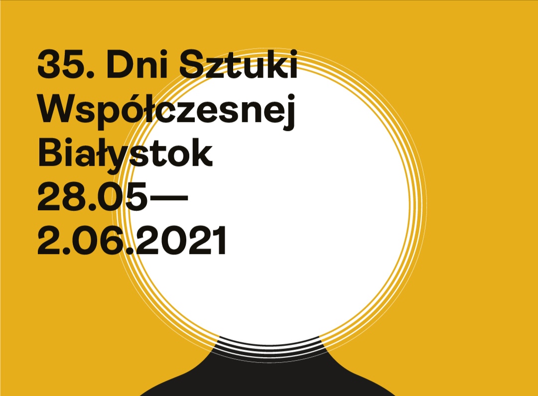 Biało-żółty plakat promujący Dni Sztuki Współczesnej w Białymstoku