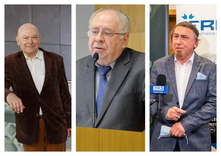 Kolaż trzech zdjęć stojących mężczyzn