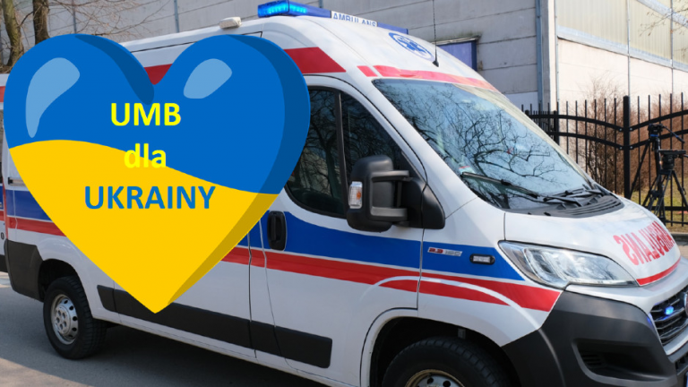 Ambulans z grafiką w kształcie niebiesko-żółtego serca