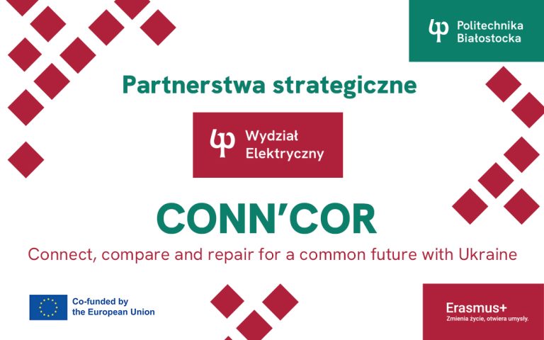 oficjalna grafika, informująca o partnerstwie strategicznym Politechniki Białostockiej w projekcie CONN'COR