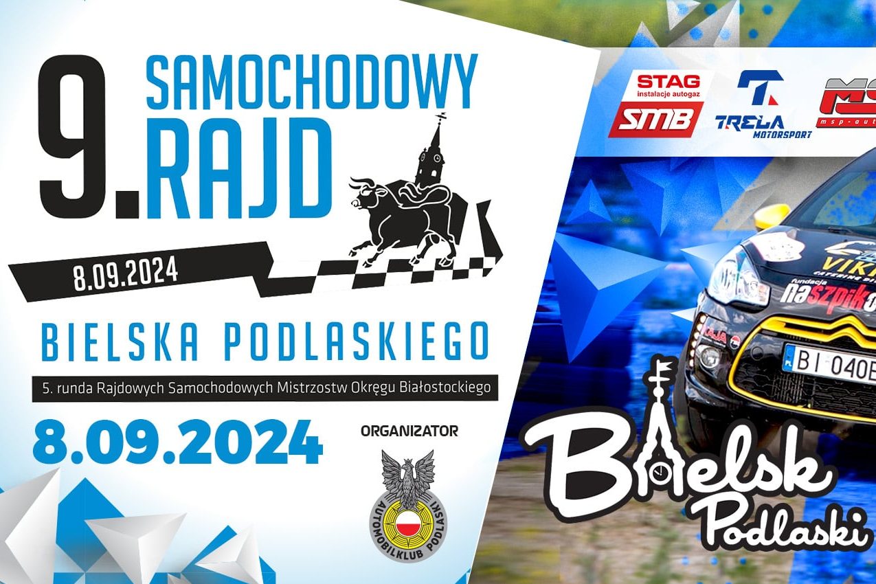 Grafika promująca imprezę 9 Samochodowy Rajd Bielska Podlaskiego