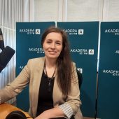 Joanna Kijak Rajca w studio Radia Akadera