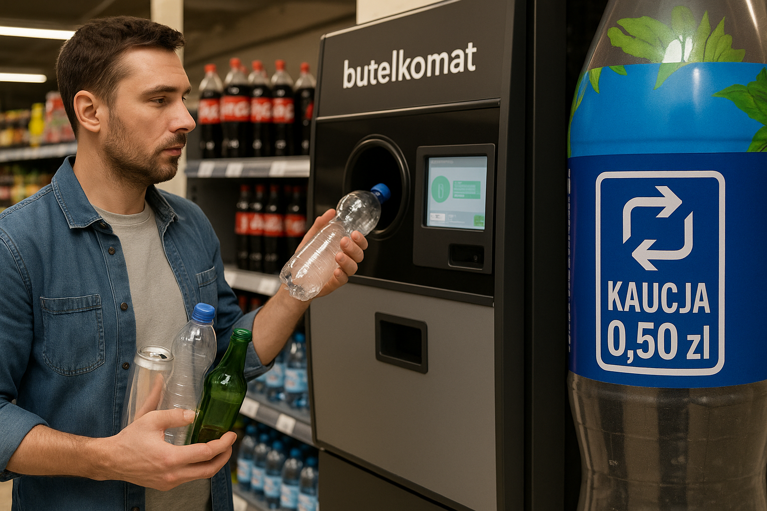 butelkomat w sklepie mężczyzna zdaje butelki