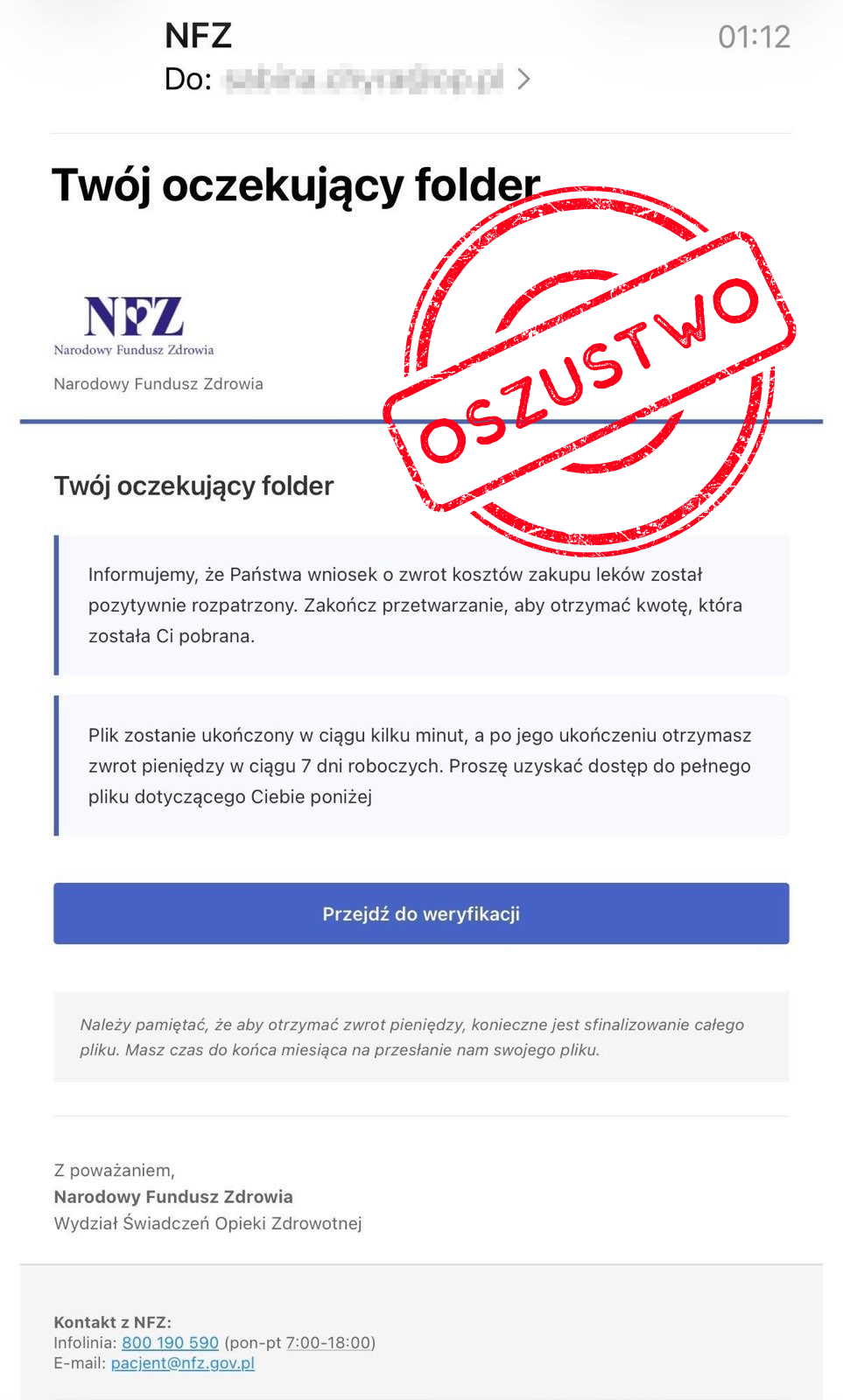 Wiadomości - Oszustwo na NFZ. Nie klikaj w link o zwrocie za leki